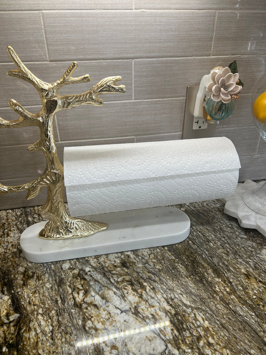 Gold Tree Paper towel Holder with Marble Base.