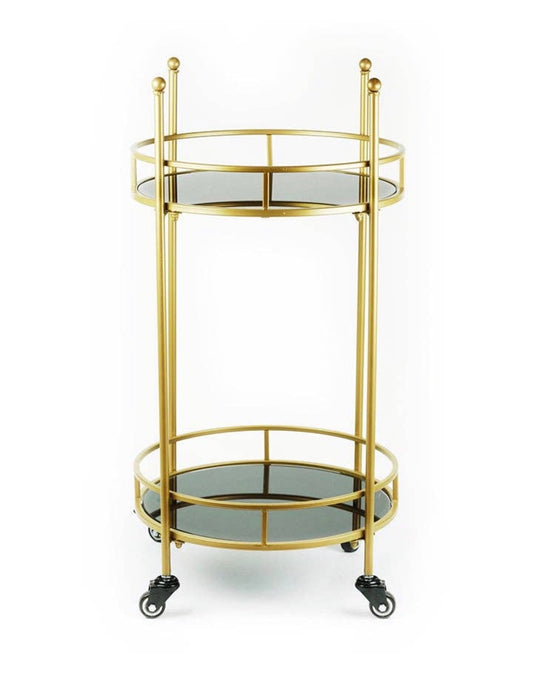 2- tier Black and Gold Round Bar Cart