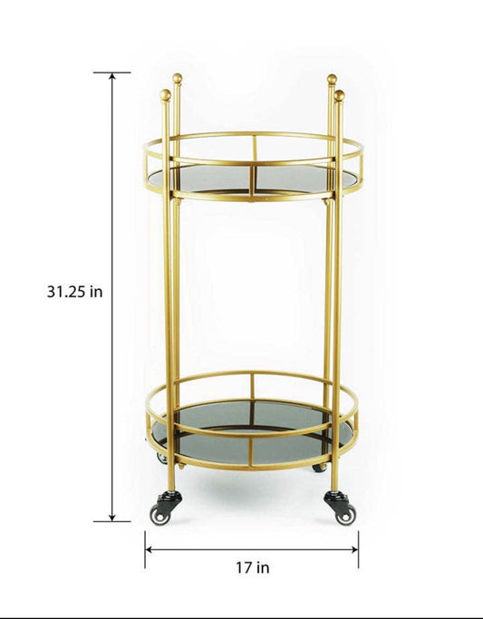 2- tier Black and Gold Round Bar Cart